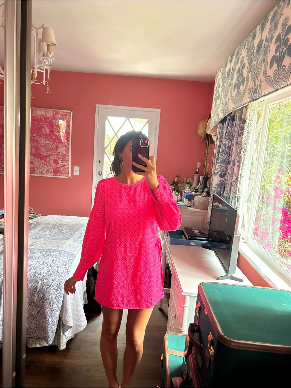 Tory Burch Hot Pink Eyelet Mini Dress